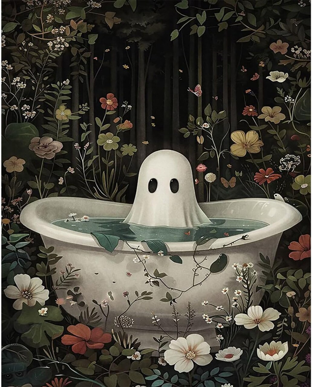 Ghost Paint by Numbers Kit for Adults – 16x20 inch Halloween Canvas Painting Kit with Acrylic Paints & Brushes, Spooky DIY Wall Decor for Home, Bedroom, and Holiday Gift (MT21367)